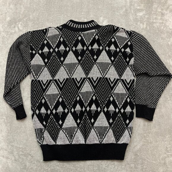 Vintage Fortune Knits Sweater Womens Black Gray Geometric Knit Pullover Size L - Picture 7 of 8